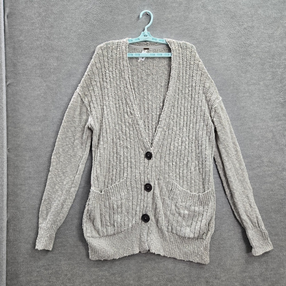 Free People Women Cardigan S Gray Sweater Button Up‎ Long Sleeve Oversized